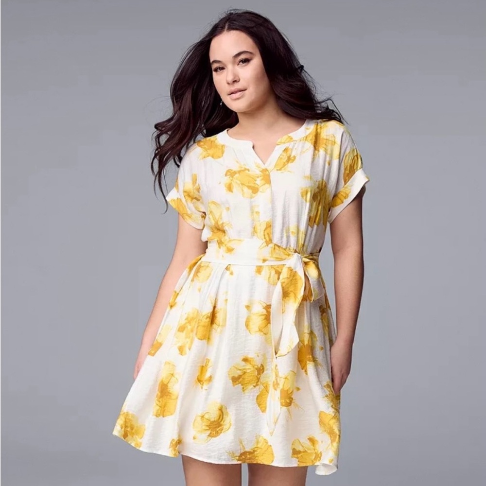 Vera Wang White Dress with Yellow Floral Pattern